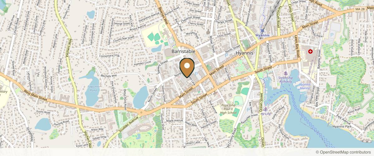 Map showing the exact location of Essenza Beauty & Wellness at 33 Bassett Ln Ste 101, Hyannis, MA 02601, USA