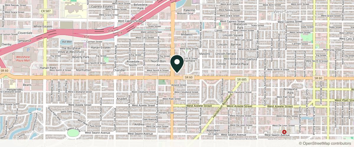 Map showing the exact location of Esthetica Medspa Tampa (formerly Ideal Image) at 1 N Dale Mabry Hwy Suite 100 A, Tampa, FL 33609, USA