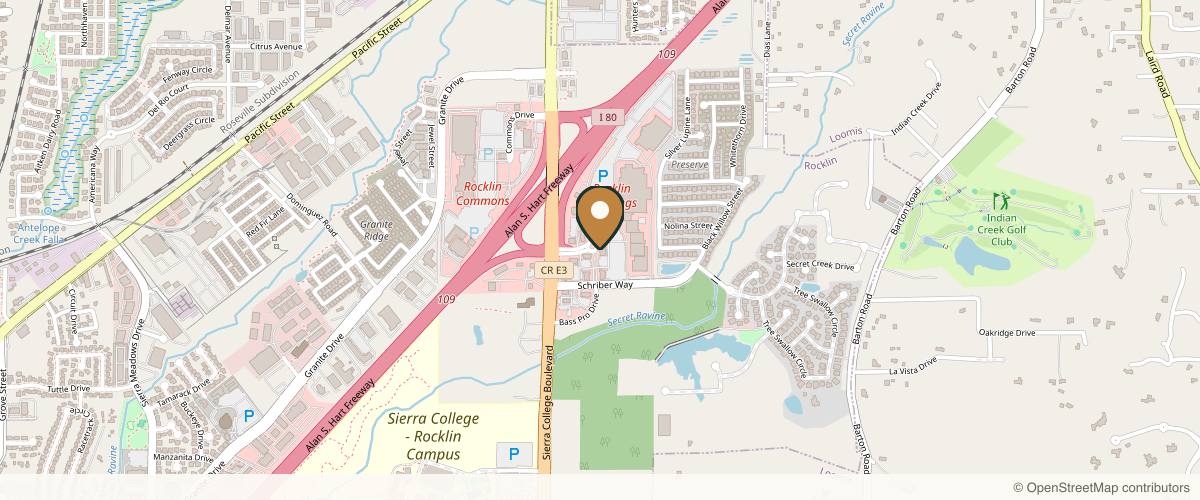Map showing the exact location of Esthetics Center Rocklin at 5428 Crossings Dr #105, Loomis, CA 95650, USA