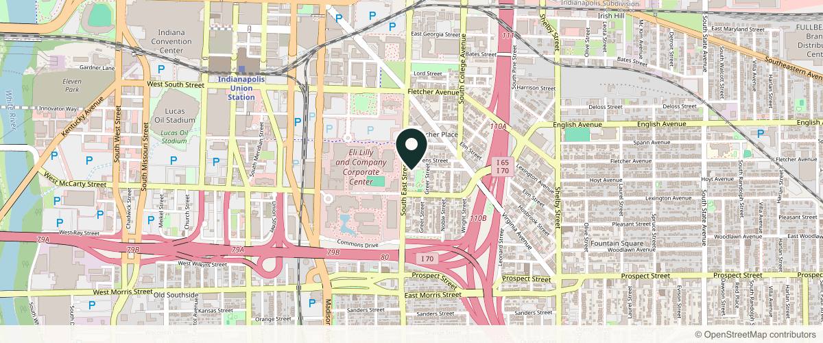 Map showing the exact location of Ü Esthetics at 711 S East St Ste 1B, Indianapolis, IN 46225, USA