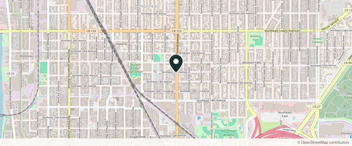 Map showing the exact location of Eternal Beauty & Wellness at 1920 Central Ave NE Ste 235, Minneapolis, MN 55418, USA