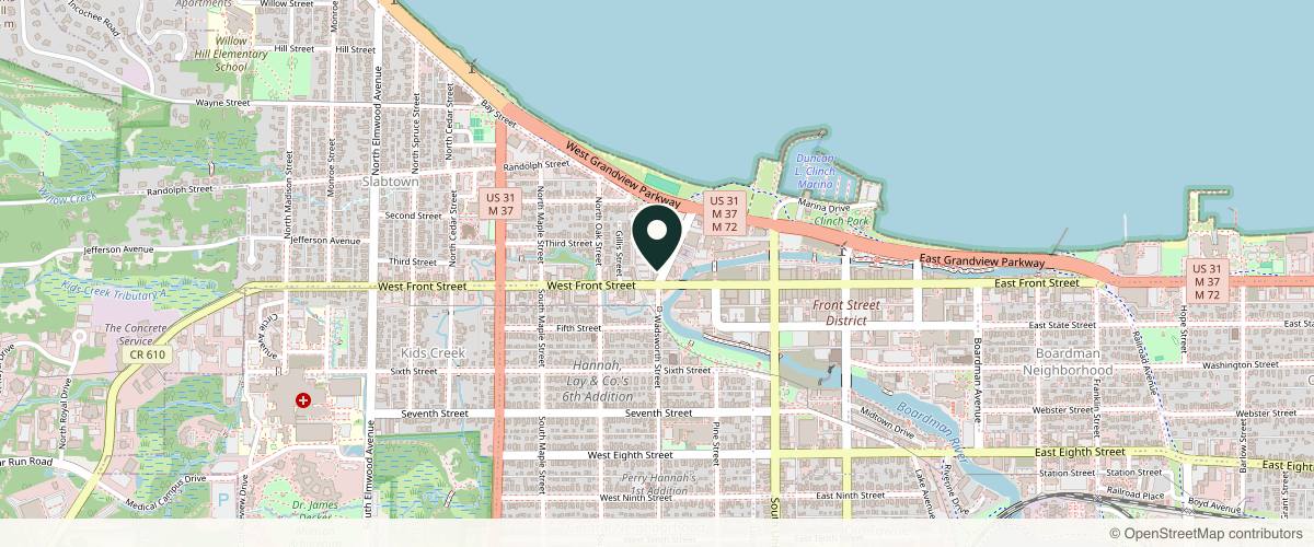 Map showing the exact location of Eternal Wellness Medical Spa at 400 W Front St #200, Traverse City, MI 49684, USA