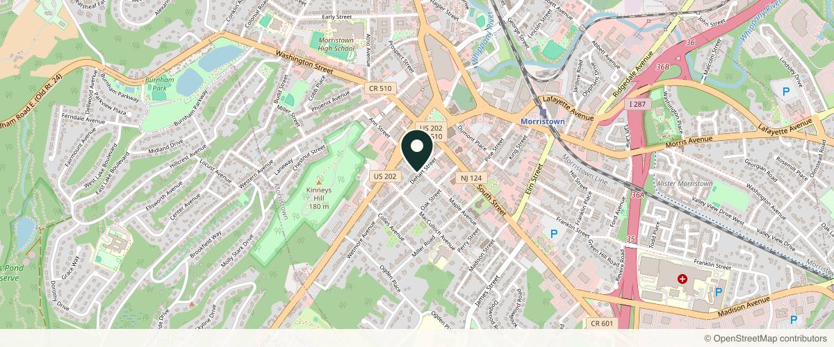 Map showing the exact location of Ethos Aesthetics + Wellness at 15 Maple Ave, Morristown, NJ 07960, USA