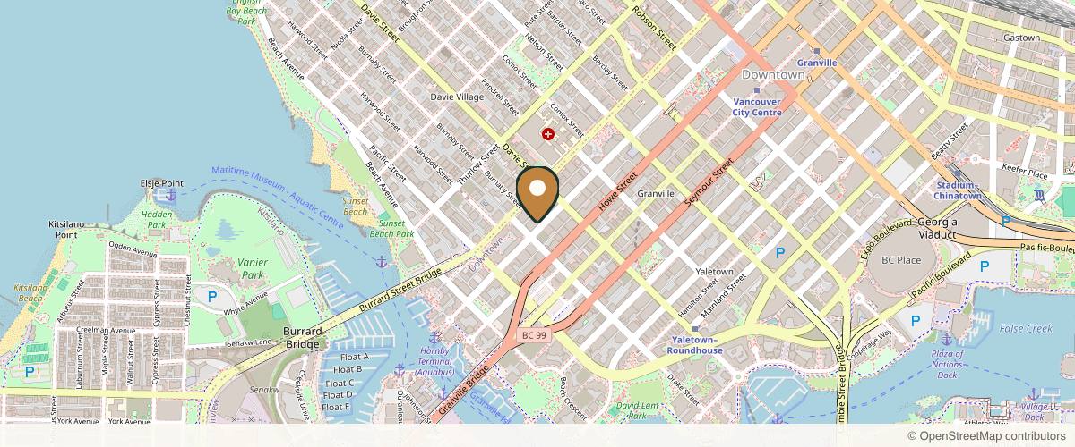 Map showing the exact location of Euphora MD at 1281 Hornby St Unit 600, Vancouver, BC V6Z 1W4, Canada