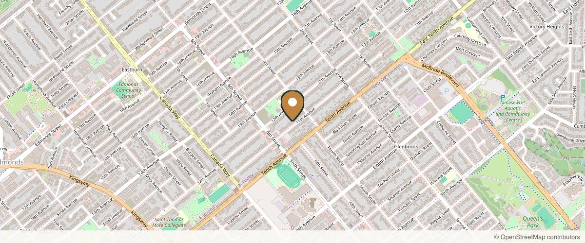 Map showing the exact location of Euro Charm Skincare and Body Clinic at 7959 11th Ave, Burnaby, BC V3N 2N5, Canada