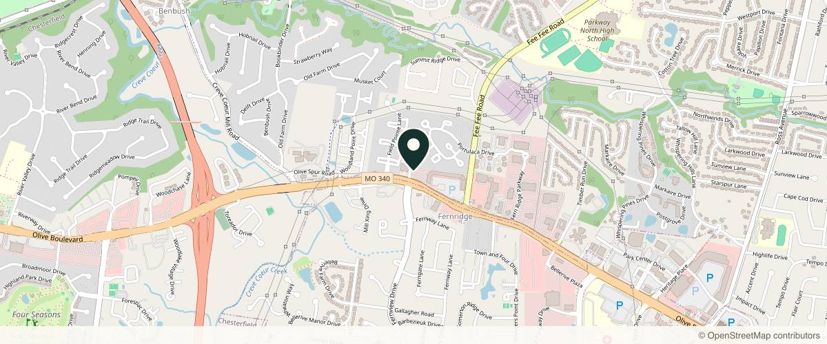 Map showing the exact location of Even Esthetics at 13035 Olive Blvd #117, St. Louis, MO 63141, USA