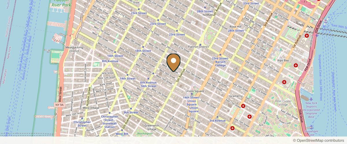Map showing the exact location of Ever/Body Flatiron at 16 W 17th St, New York, NY 10011, USA