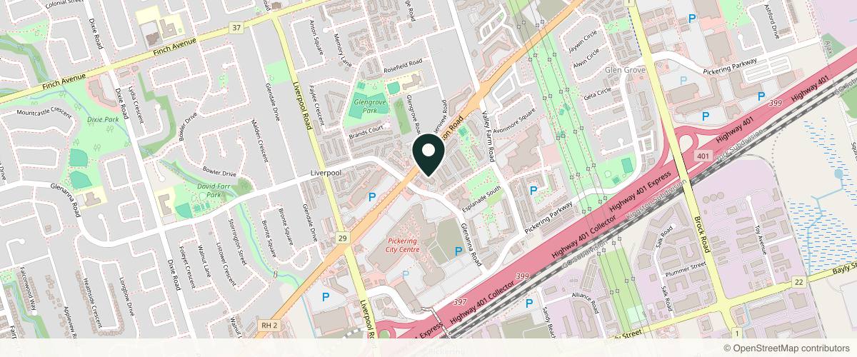 Map showing the exact location of Everblooming Cosmetic and Laser Clinic at 1885 Glenanna Rd Unit 110, Pickering, ON L1V 6R6, Canada
