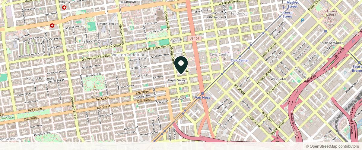 Map showing the exact location of Evergreen Aesthetics at 364 Hayes St Second Floor, San Francisco, CA 94102, USA