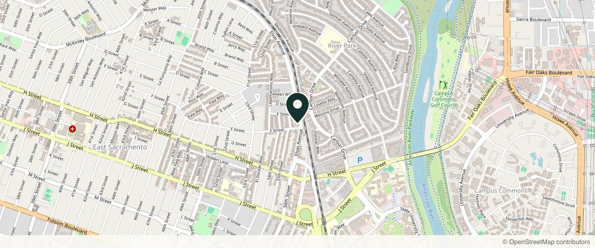Map showing the exact location of Everything Esthetics at 5530 Elvas Ave, Sacramento, CA 95819, USA