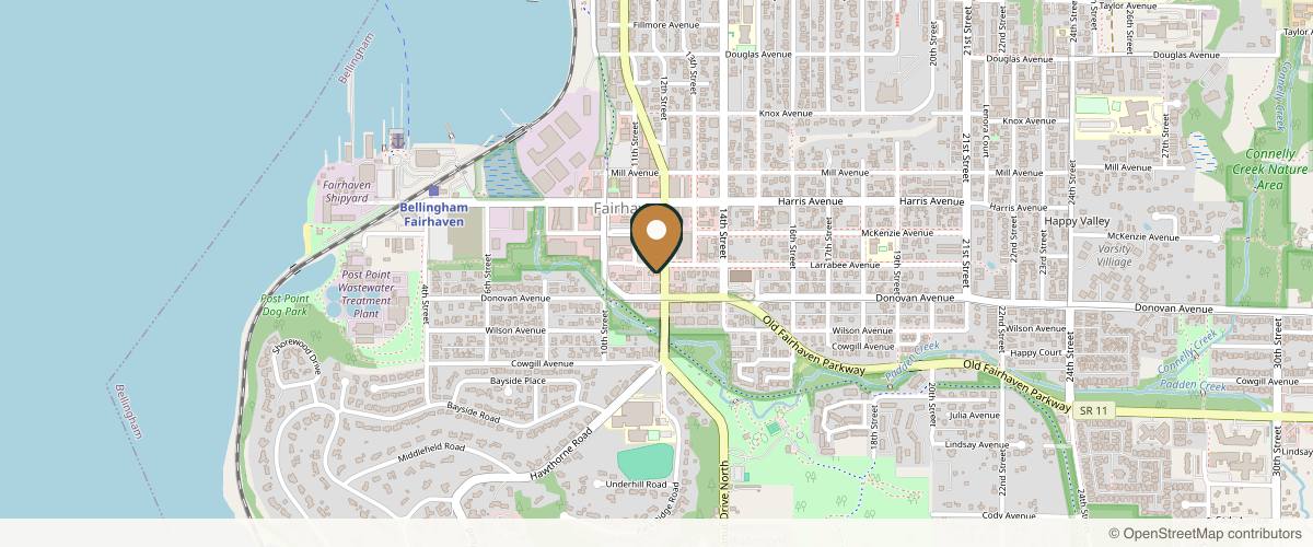 Map showing the exact location of evolé Mediclinic at 1500 12th St, Bellingham, WA 98225, USA