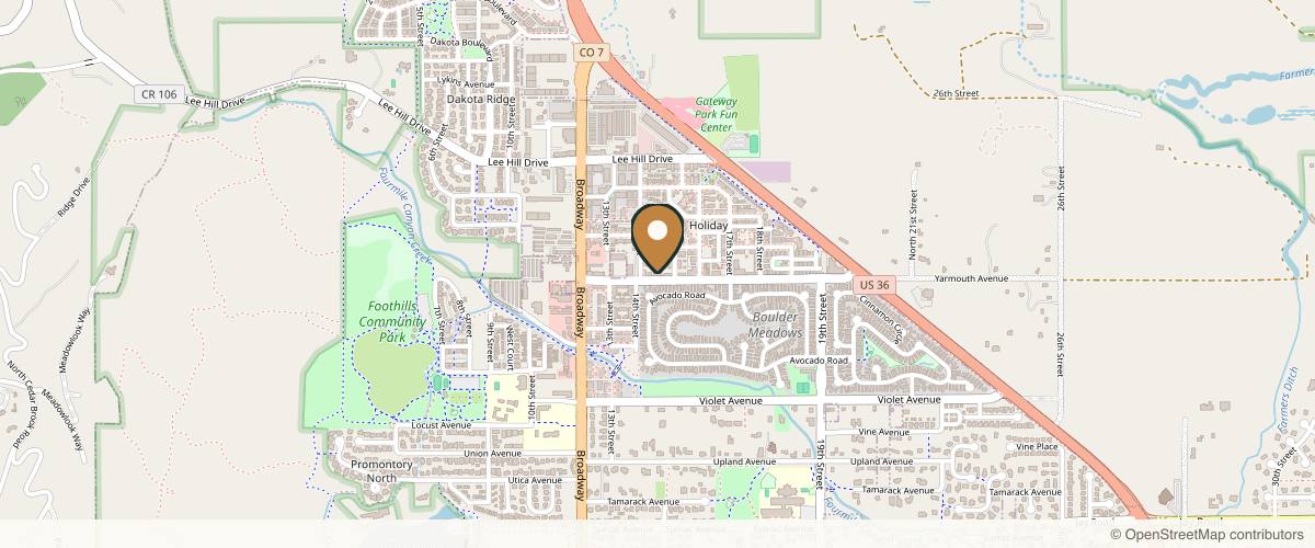 Map showing the exact location of Evolution Dermatology at 1455 Yarmouth Ave Ste 112, Boulder, CO 80304, USA