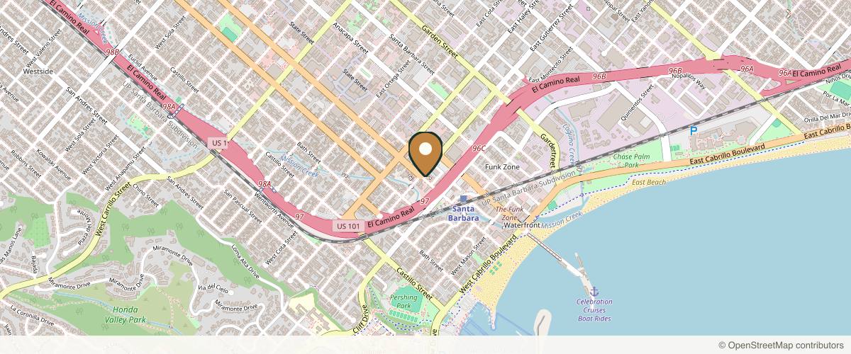 Map showing the exact location of Evolutions Medical & Day Spa at 350 Chapala St Ste 103, Santa Barbara, CA 93101, USA