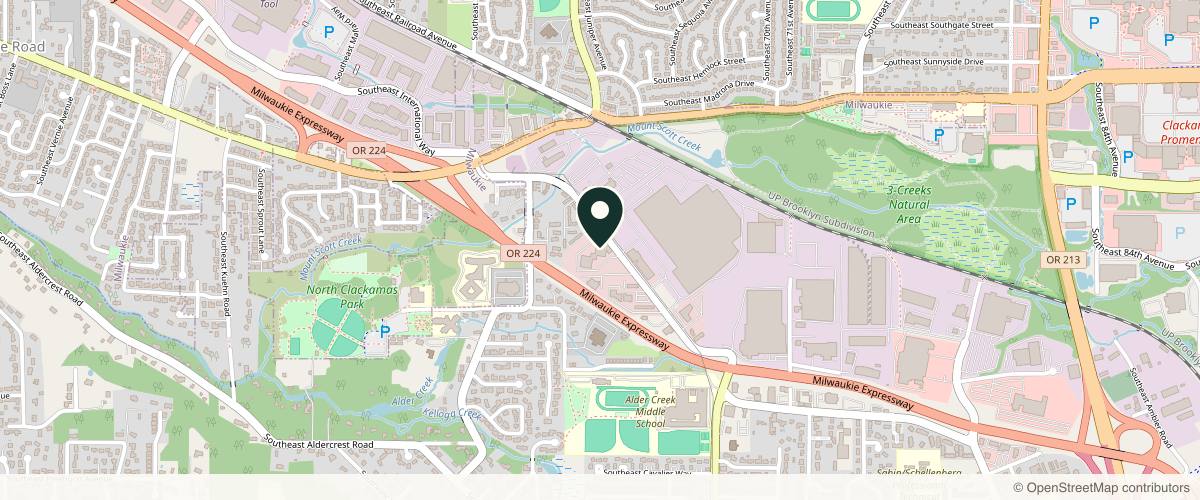 Map showing the exact location of Evolve Aesthetics & Wellness PDX at 6400 SE Lake Rd Ste 150, Portland, OR 97222, USA