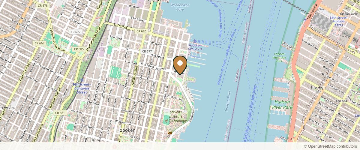 Map showing the exact location of Evolve Med Spa at 1025 Maxwell Lane, corner of, 11th St, Hoboken, NJ 07030, USA