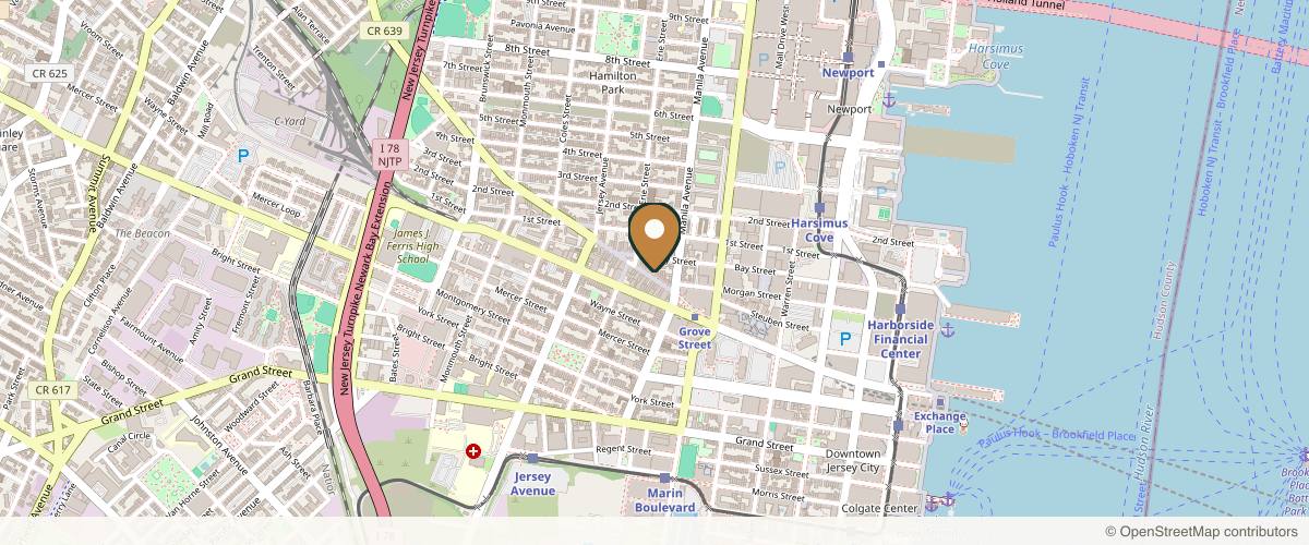 Map showing the exact location of Evolve Med Spa at 144 Newark Ave Second Floor, Jersey City, NJ 07302, USA