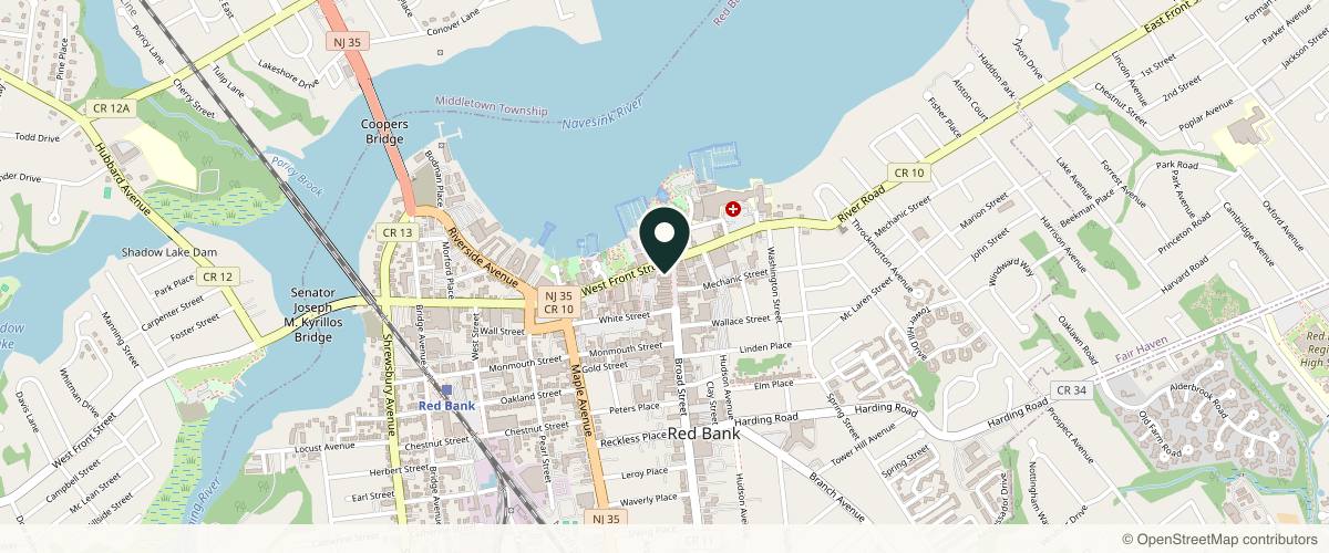 Map showing the exact location of Evolve Med Spa at 12 Broad St, Red Bank, NJ 07701, USA