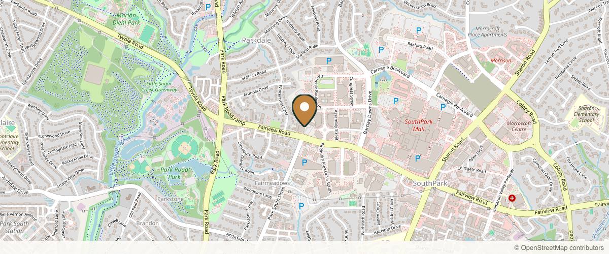 Map showing the exact location of Evolve Medical Associates at 5821 Fairview Rd #115, Charlotte, NC 28209, USA