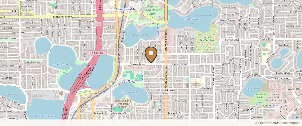 Map showing the exact location of Evolving Aesthetics at 805 Virginia Dr, Orlando, FL 32803, USA