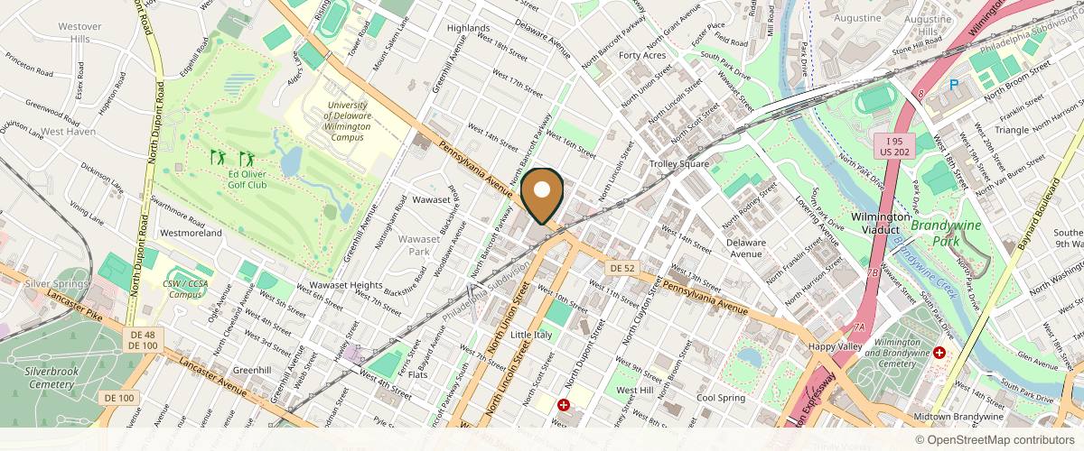Map showing the exact location of EVRI Aesthetics at 2000 Pennsylvania Ave Ste 108, Wilmington, DE 19806, USA