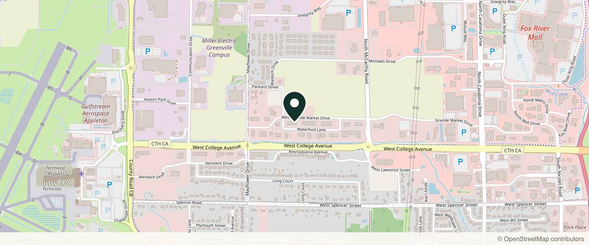 Map showing the exact location of Excelin Medical Spa at 5601 W Grande Market Dr Ste A, Appleton, WI 54913, USA