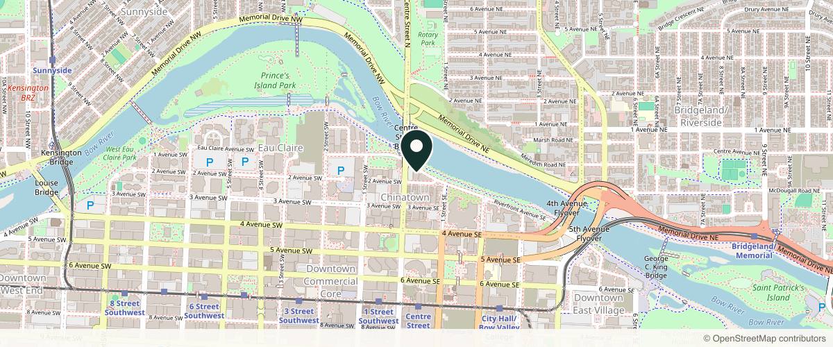 Map showing the exact location of EXIGE MEDI SPA at 110 2 Ave SE, Calgary, AB T2G 0B3, Canada
