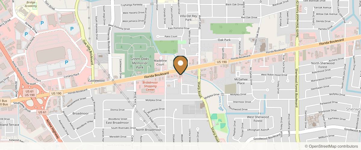 Map showing the exact location of Exquisite Bliss Spa at 9930 Florida Blvd Ste D, Baton Rouge, LA 70815, USA