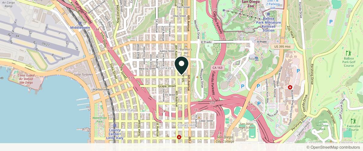 Map showing the exact location of Exquisite MD Spa at 2100 Fifth Ave #100, San Diego, CA 92101, USA