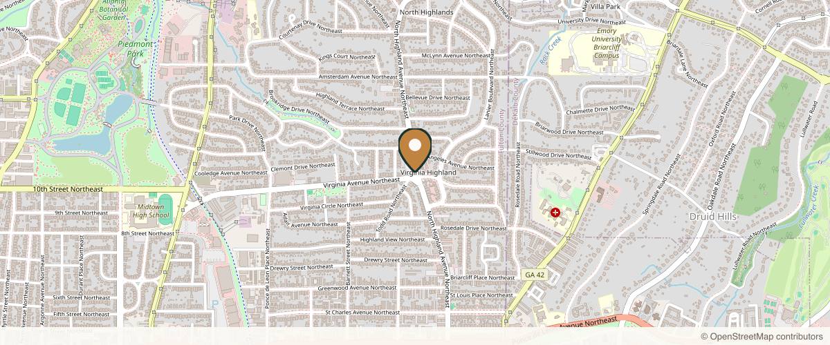 Map showing the exact location of Ezratty Integrative Aesthetics at 1030 N Highland Ave NE, Atlanta, GA 30306, USA