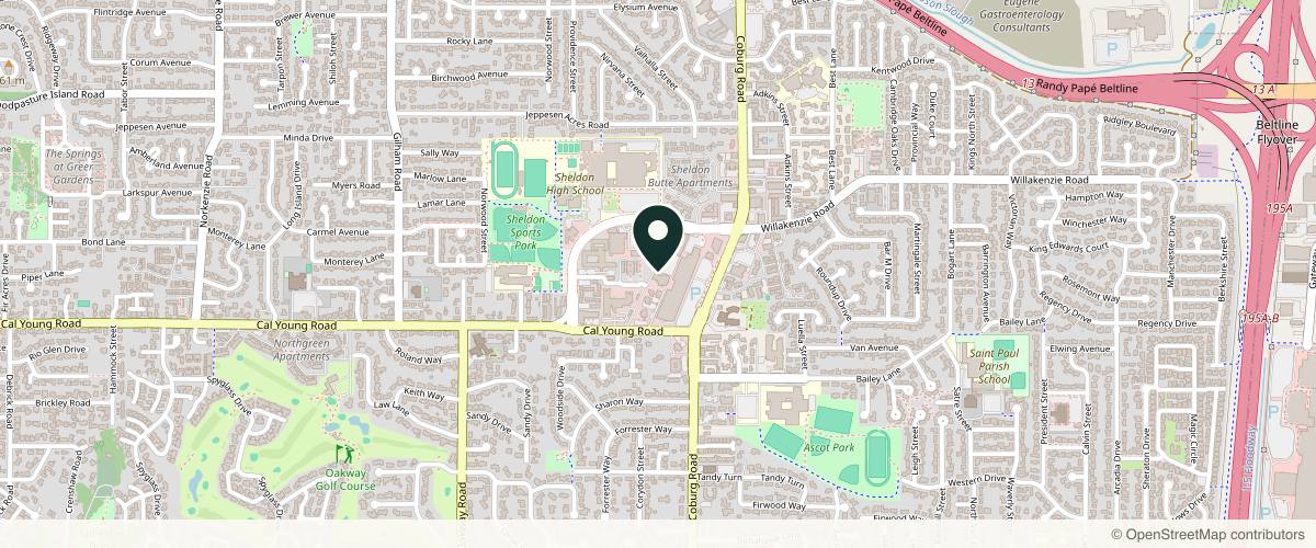 Map showing the exact location of Face and Eye Plastic Surgery formerly Aesthetic Surgical Arts at 2550 Willakenzie Rd, Eugene, OR 97401, USA