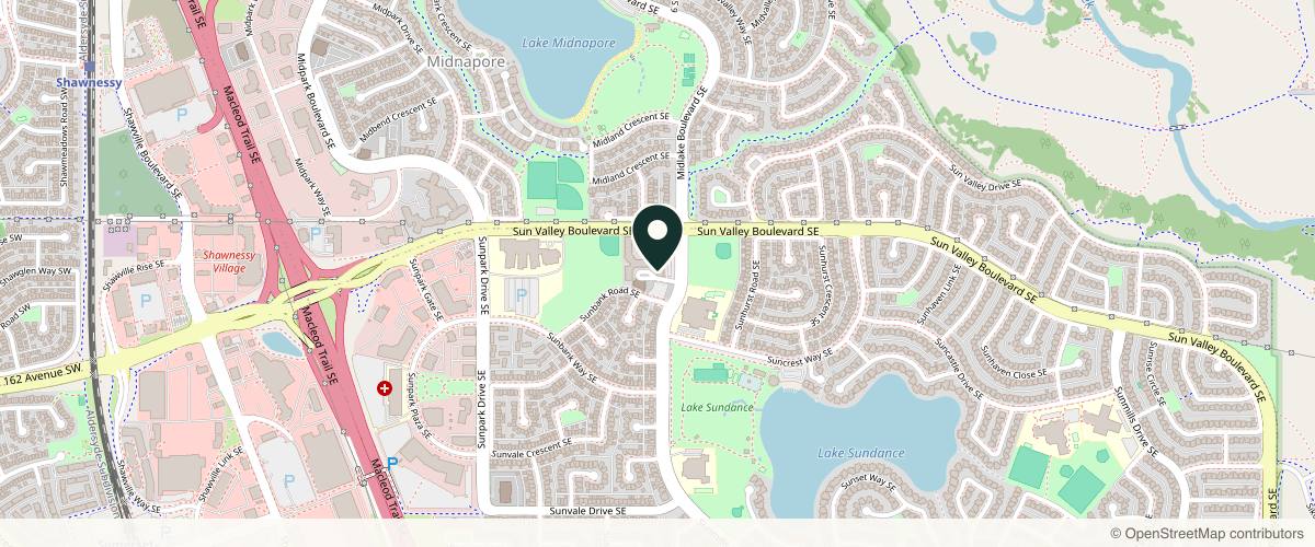 Map showing the exact location of FACE EQUATION at 47 Sunmills Dr SE B, Calgary, AB T2X 2G6, Canada