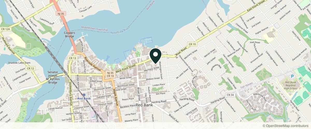 Map showing the exact location of FACE FORWARD Permanent Cosmetics & Aesthetics Studio at 65 Mechanic St Unit 206, Red Bank, NJ 07701, USA