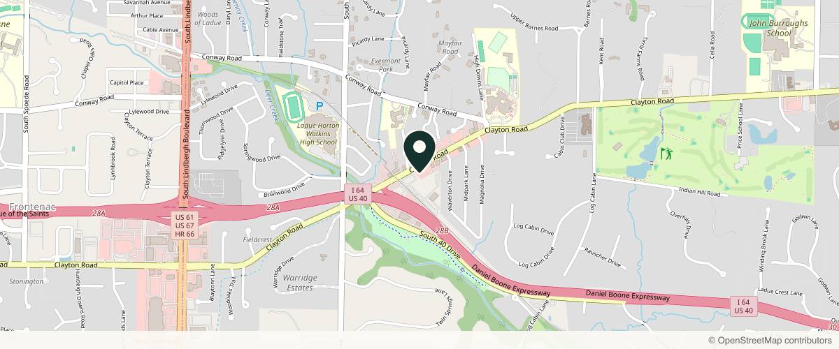 Map showing the exact location of Face Forward Regenerative Aesthetics at 9840 Clayton Rd, St. Louis, MO 63124, USA