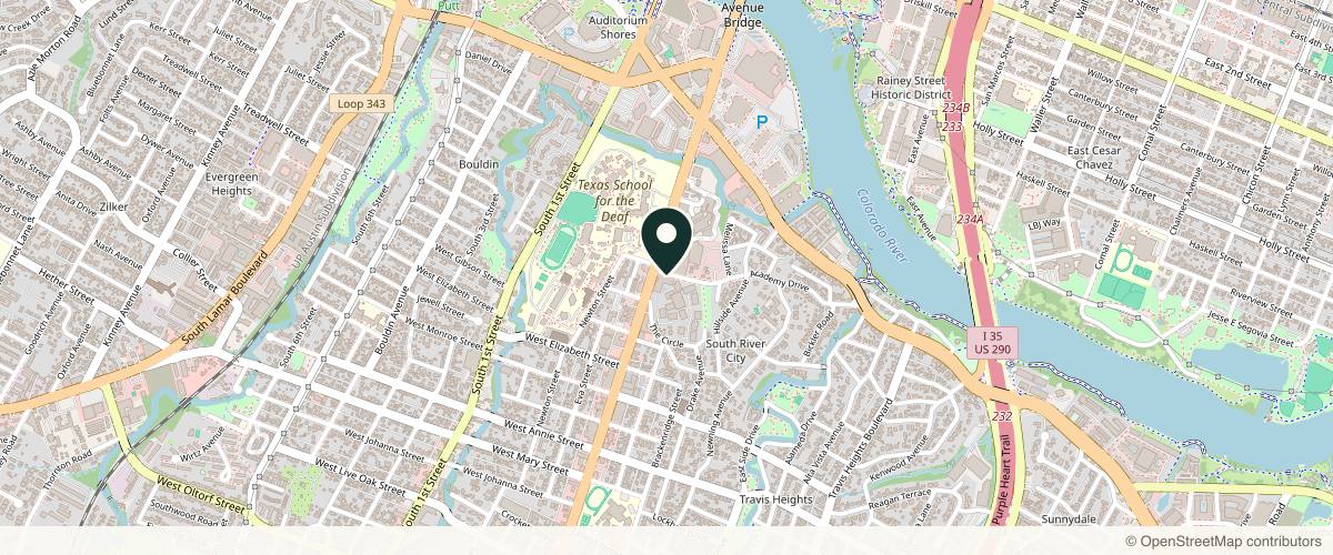 Map showing the exact location of FACE FOUNDRIÉ - Austin South Congress at 1221 S Congress Ave Ste 110, Austin, TX 78704, USA