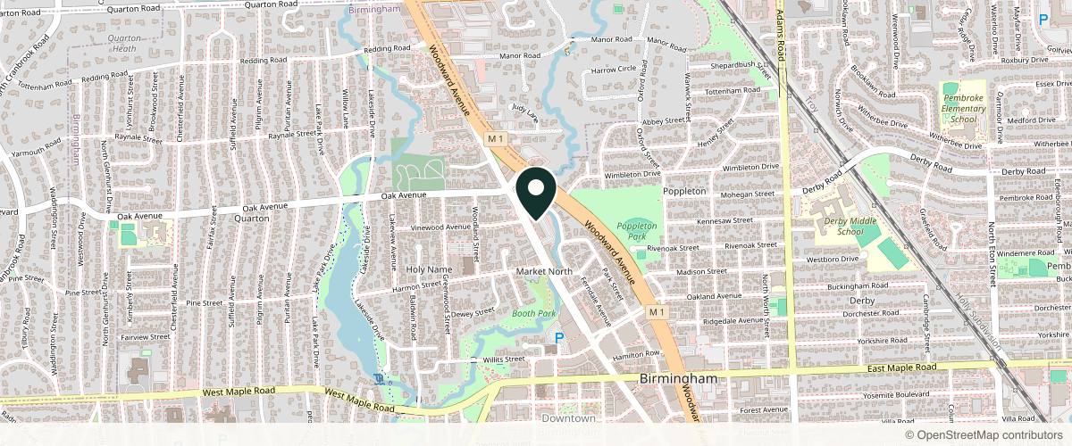 Map showing the exact location of FACE FOUNDRIÉ - Birmingham at 700 N Old Woodward Ave Ste 202, Birmingham, MI 48009, USA