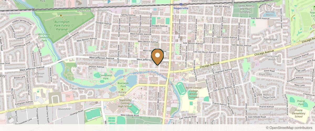 Map showing the exact location of FACE FOUNDRIÉ - Naperville at 225 S Main St, Naperville, IL 60540, USA
