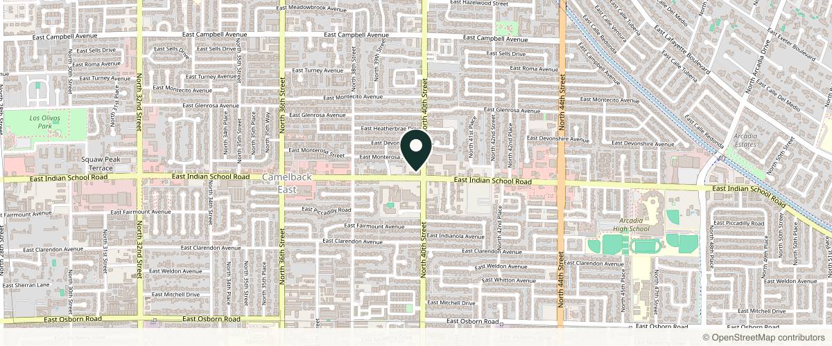 Map showing the exact location of FACE FOUNDRIÉ - Phoenix at 3950 E Indian School Rd Ste 140, Phoenix, AZ 85018, USA