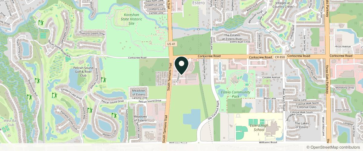 Map showing the exact location of Face It Botox Bar Aesthetics & Wellness - Estero at 21401 Corkscrew Village Ln #3, Estero, FL 33928, USA