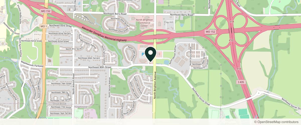 Map showing the exact location of Face KC Medical Spa at 8006 N Brighton Ave, Kansas City, MO 64119, USA