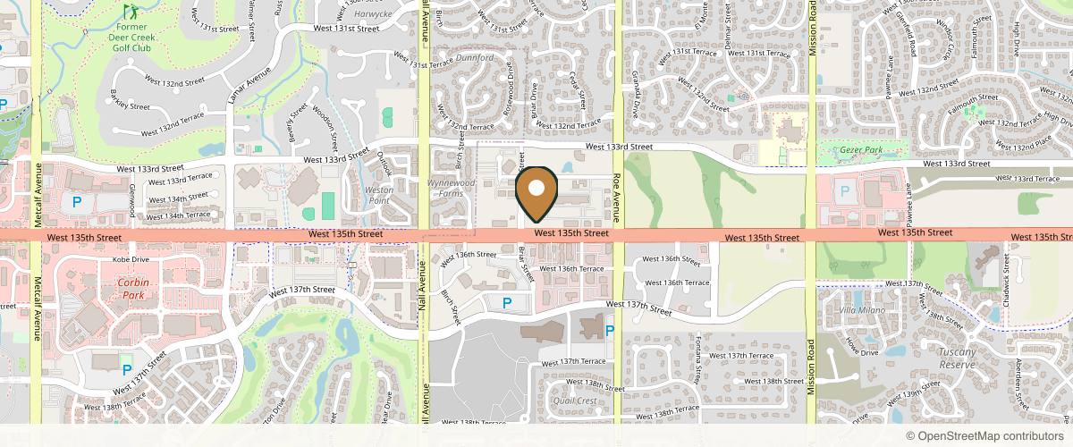 Map showing the exact location of FACE Leawood at 4950 W 135th St, Leawood, KS 66224, USA