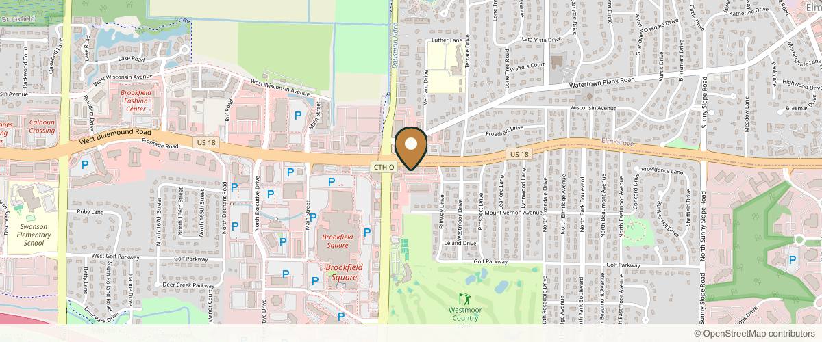 Map showing the exact location of Face to Face Spa at Brookfield at 15455 W Bluemound Rd #270, Brookfield, WI 53005, USA