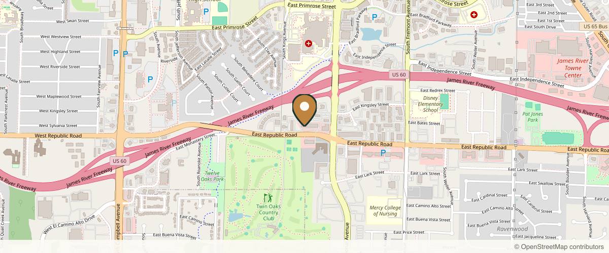 Map showing the exact location of Face to Face Spa at Springfield at 1111 E Republic Rd #116, Springfield, MO 65807, USA