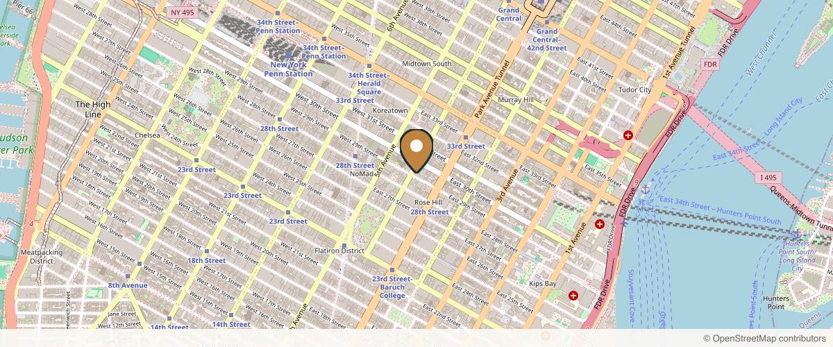 Map showing the exact location of Faces by Marina, NP at 99 Madison Ave Ste 415, New York, NY 10016, USA