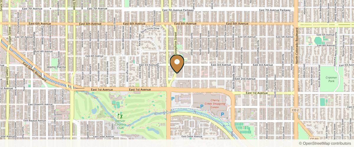 Map showing the exact location of Facial Aesthetics - Cherry Creek at 220 Josephine St #200, Denver, CO 80206, USA