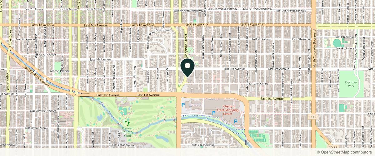 Map showing the exact location of Facial Aesthetics - Cherry Creek at 220 Josephine St #200, Denver, CO 80206, USA