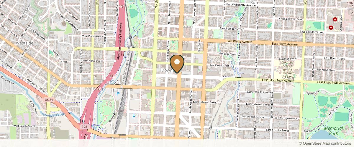 Map showing the exact location of Facial Aesthetics - Colorado Springs at 2 N Nevada Ave Ste 100, Colorado Springs, CO 80903, USA