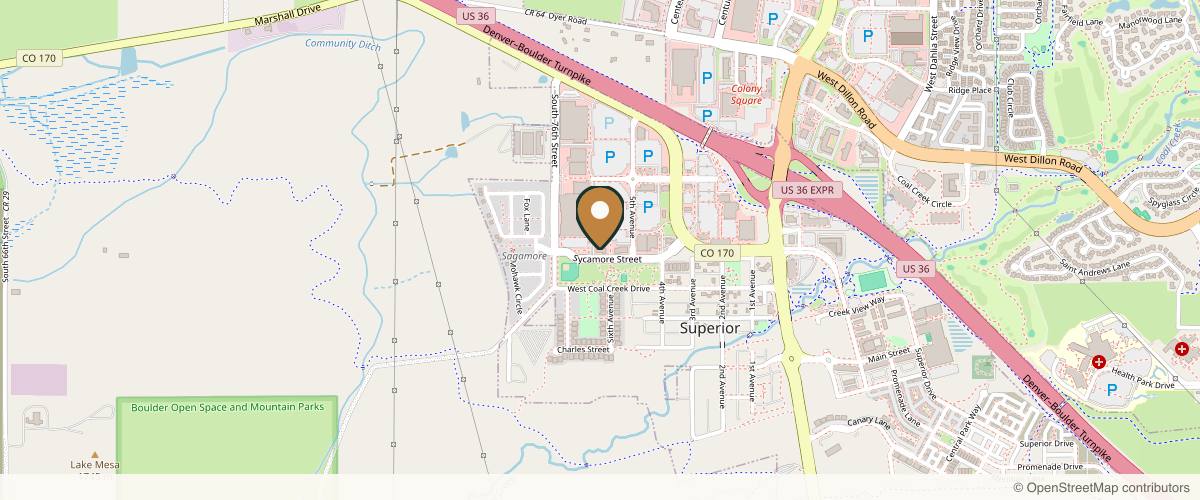 Map showing the exact location of Facial Aesthetics - Superior at 602 Center Dr Ste E, Superior, CO 80027, USA