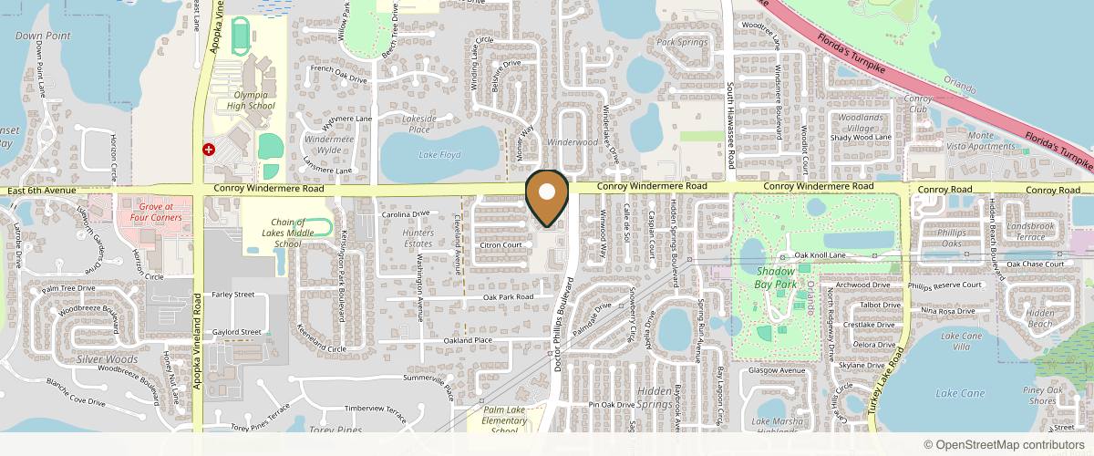 Map showing the exact location of Facial Mania Med Spa Orlando at 5042 Dr Phillips Blvd, Orlando, FL 32819, USA
