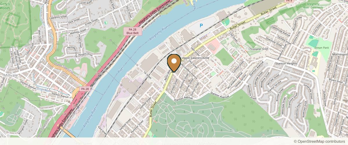 Map showing the exact location of fillir at 5200 Butler St, Pittsburgh, PA 15201, USA