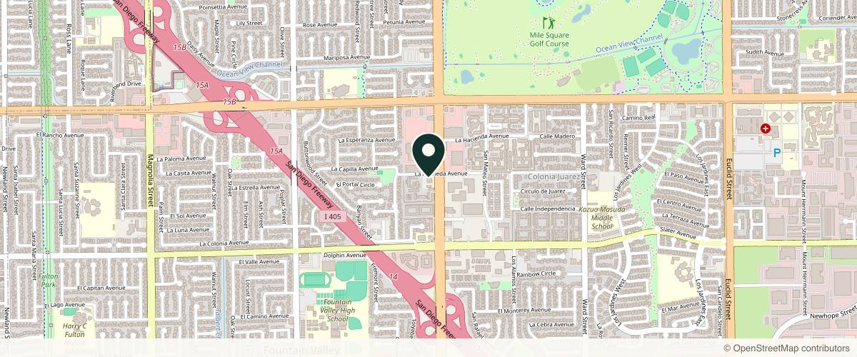Map showing the exact location of First OC Dermatology at 17271 Brookhurst St, Fountain Valley, CA 92708